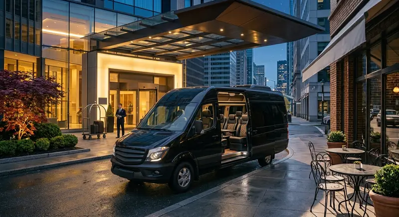 Black 7 to 8 seater minibus taxi with doors open for passengers